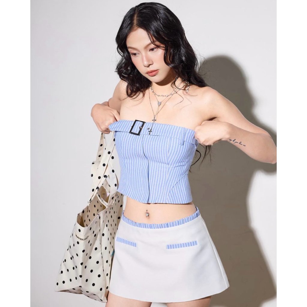 Cera Halen Set Blue Striped Tube Top and Skirt Set
