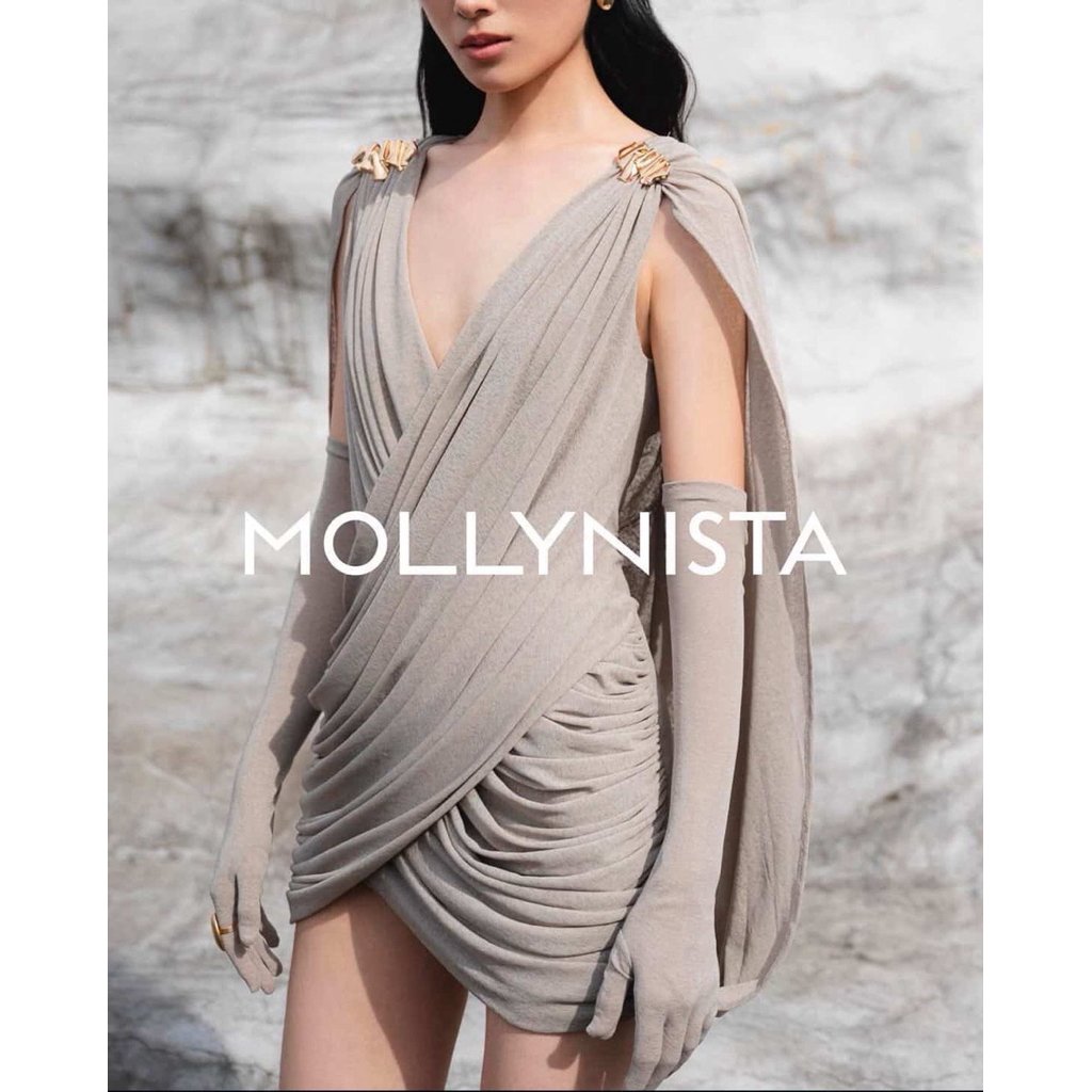 Mollynista Grey Draped Cape Mini Dress