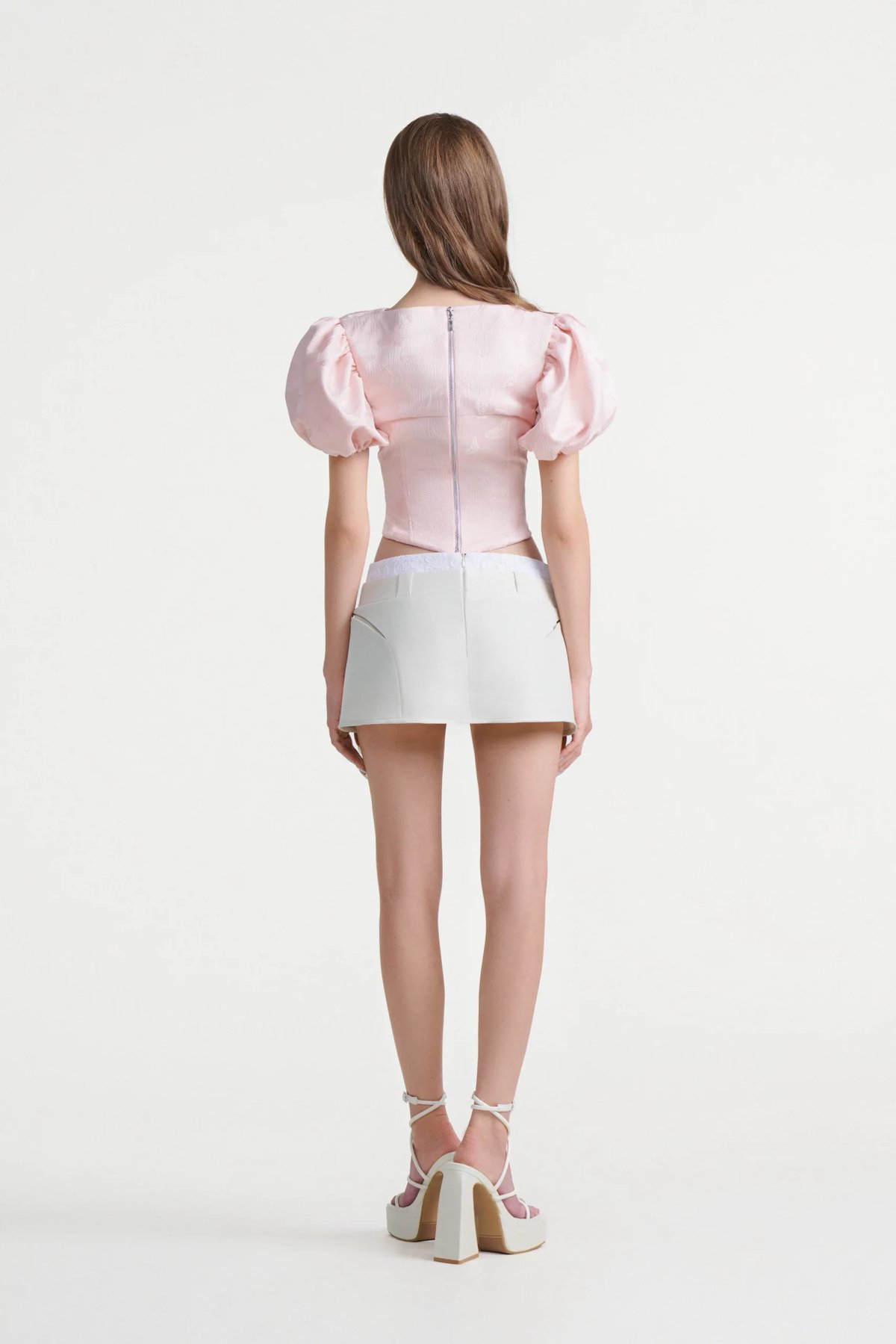 DEAR JOSÉ Nabi Puff Sleeve Top in Pink Brocade