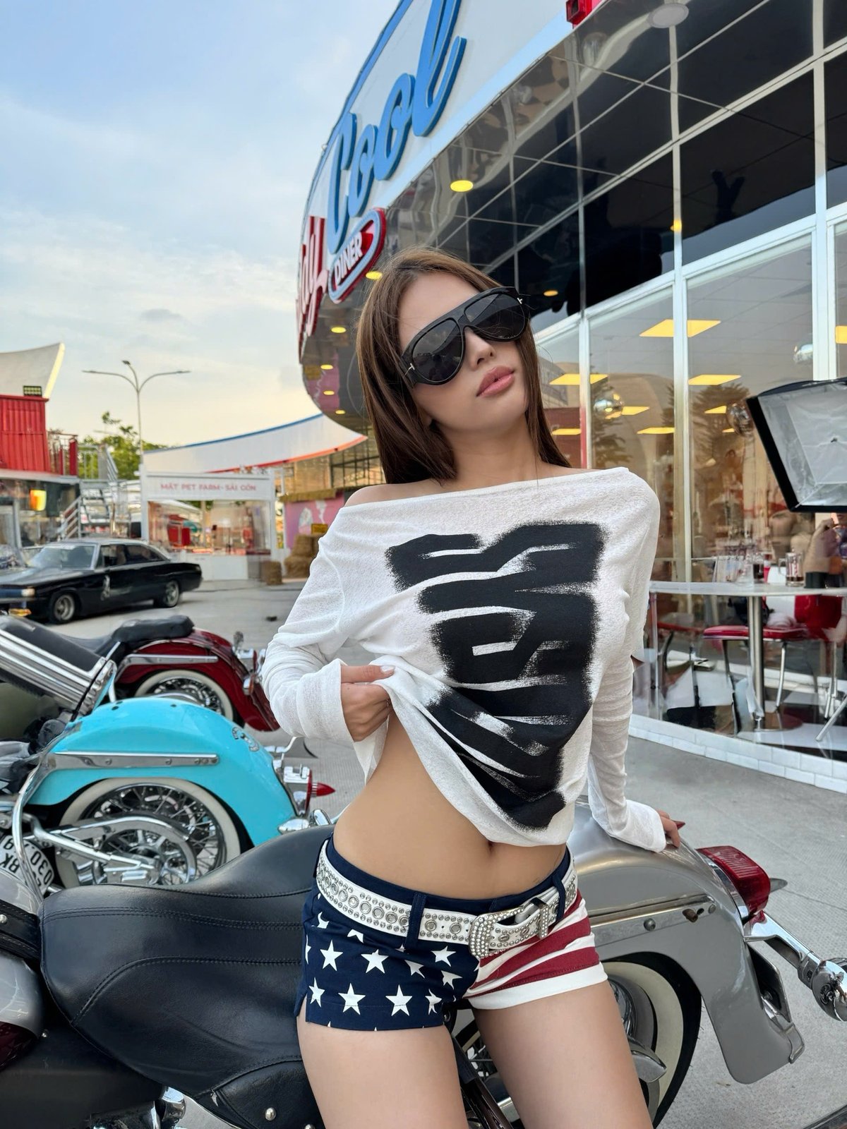 KILLSYSTEM America Flag Print Low Rise Mini Shorts