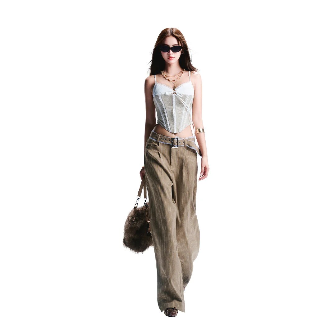 AIAI OFFICIAL Jenny Lace-Trim Corset Top 前扣蕾絲細肩帶束身衣