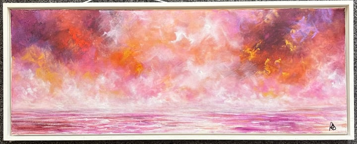 Original acrylic Sky and Sea, Pink — "Pink Performance" · 83 × 33 cm by Ruth Scott
