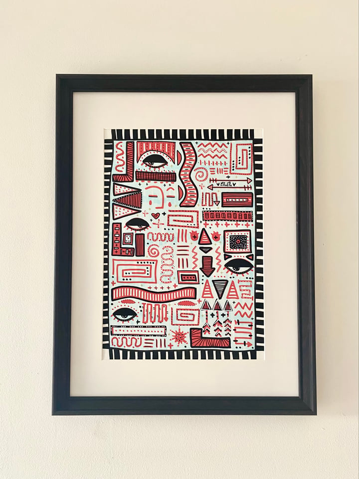 Original markers (alcool et acrylique) Méditation, Red — ""Chakra Racine" (Root Chakra)" · 21 × 29.7 cm by Marie-Laure Szlap…