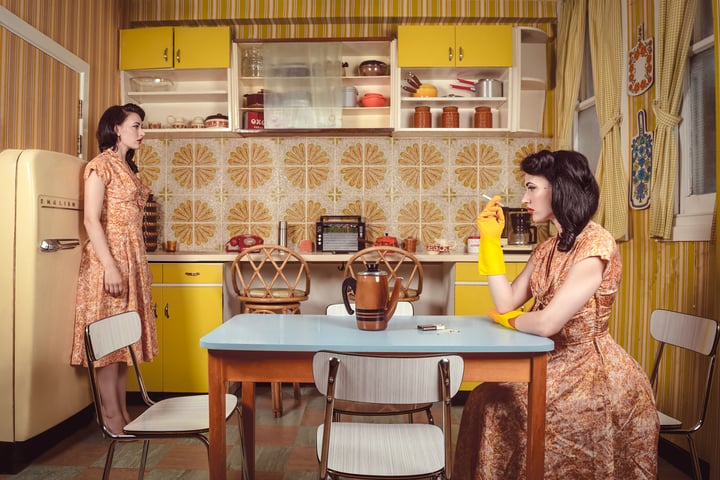 Original archival pigment print Portait, Yellow — "Cigarette For Breakfast" · 75 × 50 cm by Elisa Miller