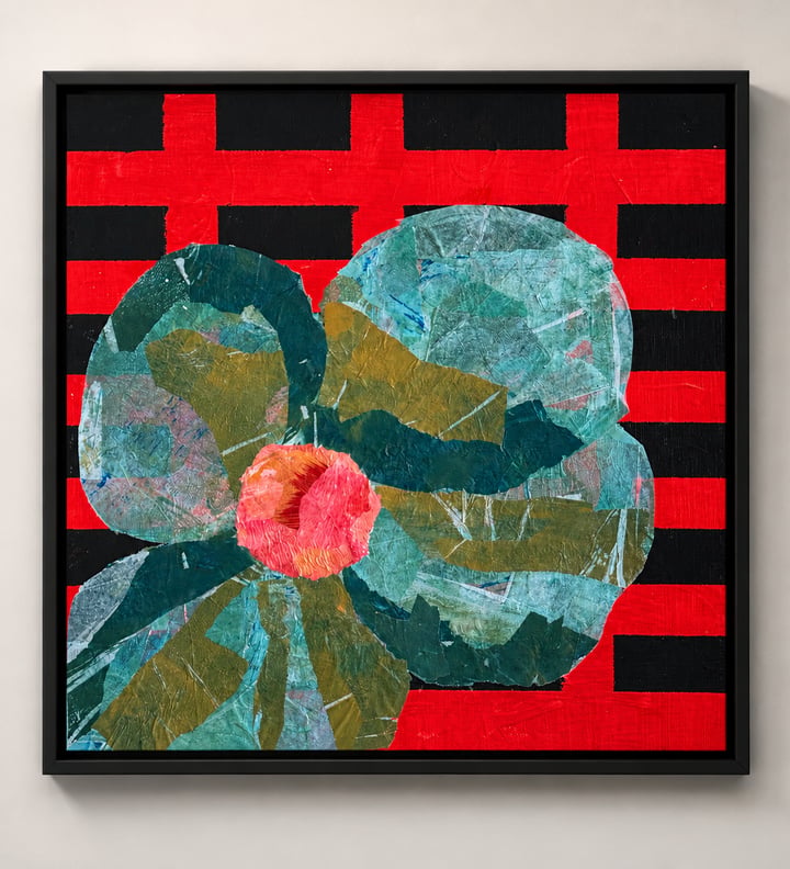 Original collage on acrylic Flora, Red — "Floral Collage on Acrylic" · 30 × 30 cm by Basak Baykal