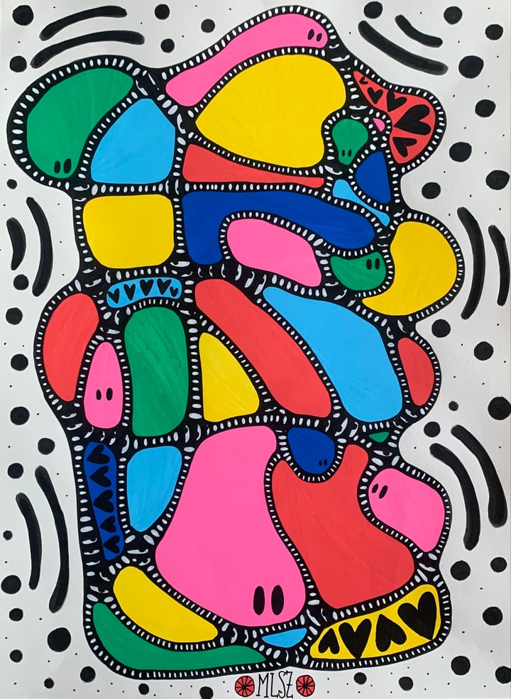 Original acrylic markers Blob, Multi-Colour — "Blob 3" · 29 × 42 cm by Marie-Laure Szlapka