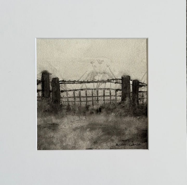 Original water colour on paper landscape, Black — "Field" · 12 × 12 cm by Alisa Lehtinen