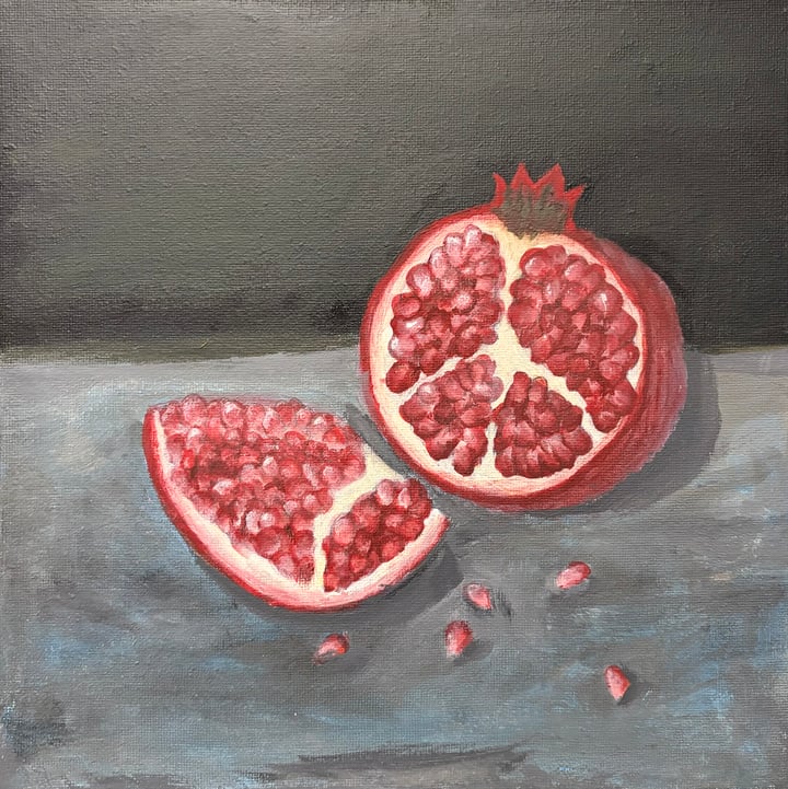 Original acrylic Fruit, Grey — "Seeds of Autumn" · 25 × 25 cm by Ash Froese
