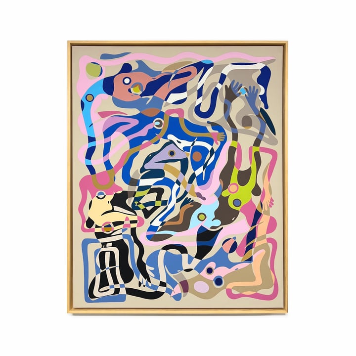 Original acryl auf leinwand akt, Cream / Beige — "Ecstatic Clash 5" · 80 × 100 cm by Julia Hariri