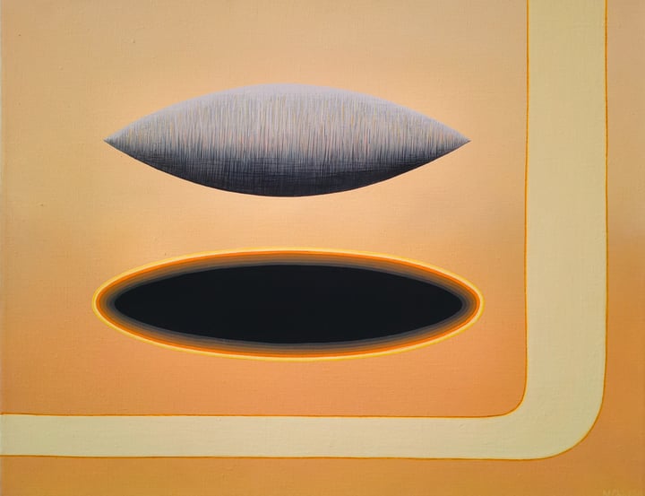 Original acrylic Biomorphic/geometric, Warm Tones — "Weight & Form II" · 46 × 36 cm by Maevaughn Chiu
