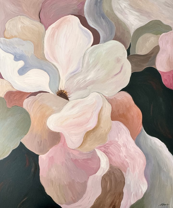 Original acrylic Botanical, Warm Tones — "QUIET BLOOM - Soft Opening" · 100 × 120 cm by Min Ray