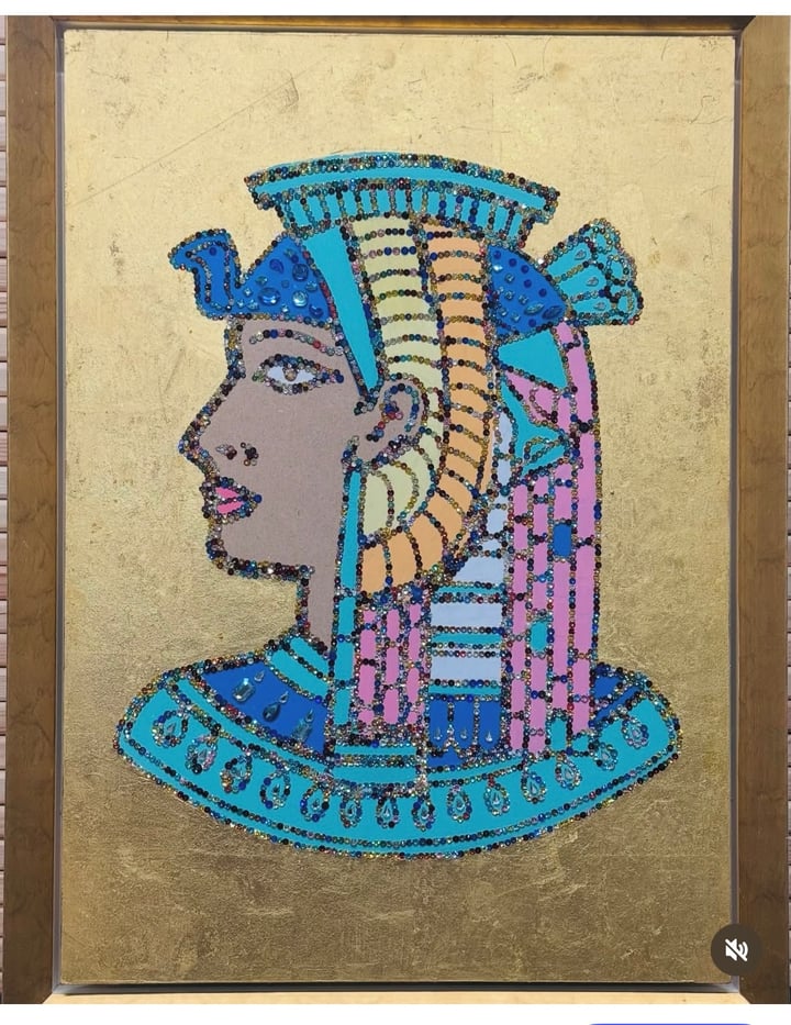 Original acrylic on wood Portrait, Gold — "Queen" · 45 × 55 cm by Sequin Kay