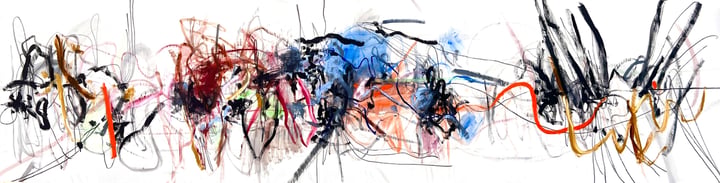 Original acrylic on canvas Street Art, Multi-Colour — "Bring on the Heat" · 5.1 × 149.9 cm by Susana Aldanondo