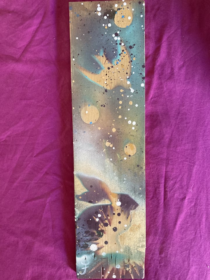 Original acrylic on wood Botanical, Bunnies, Birds — "Garden Thieves- Agave" · 14.0 × 52.1 cm by Josephine Thomason