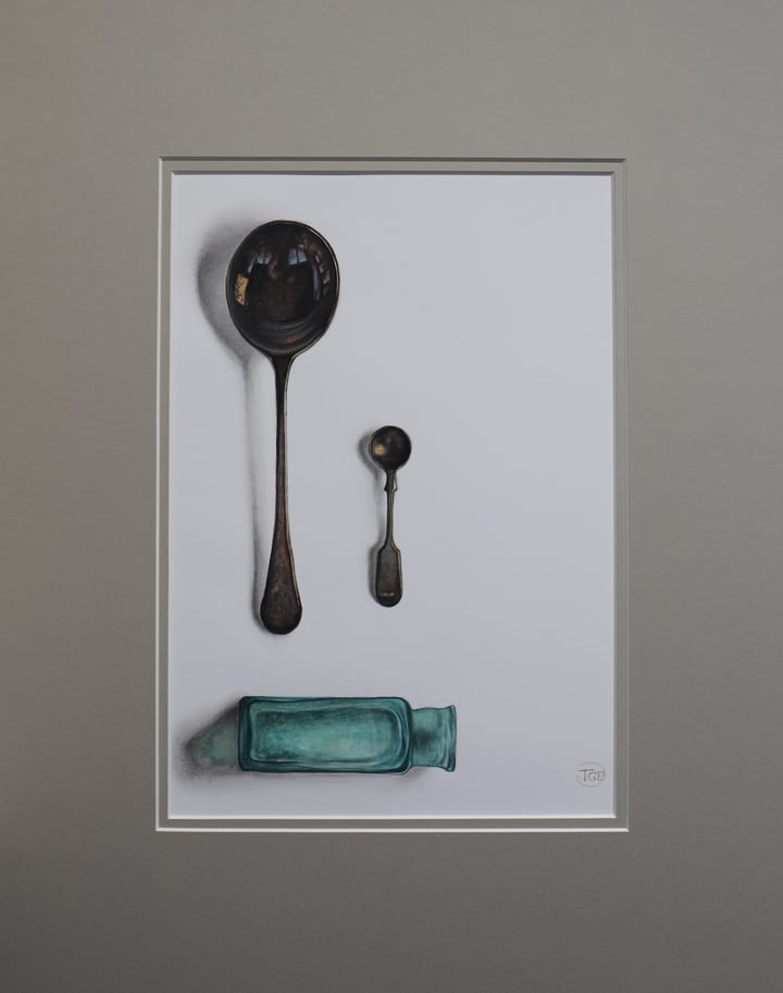 Aqua glass & Antique Spoons