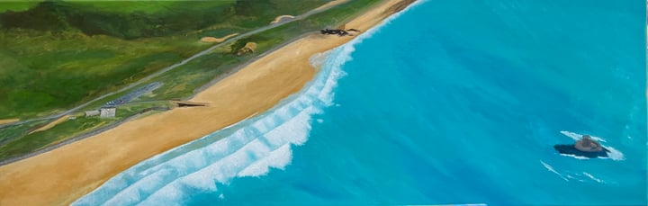Original oil on canvas Seascape, Blue — "Le Braye" · 120 × 40 cm by Kris Mercer