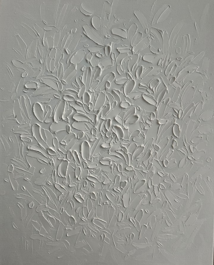 Original oil Abstraction, White — "Imprint of Stillness" · 40 × 50.5 cm by Iva Urban