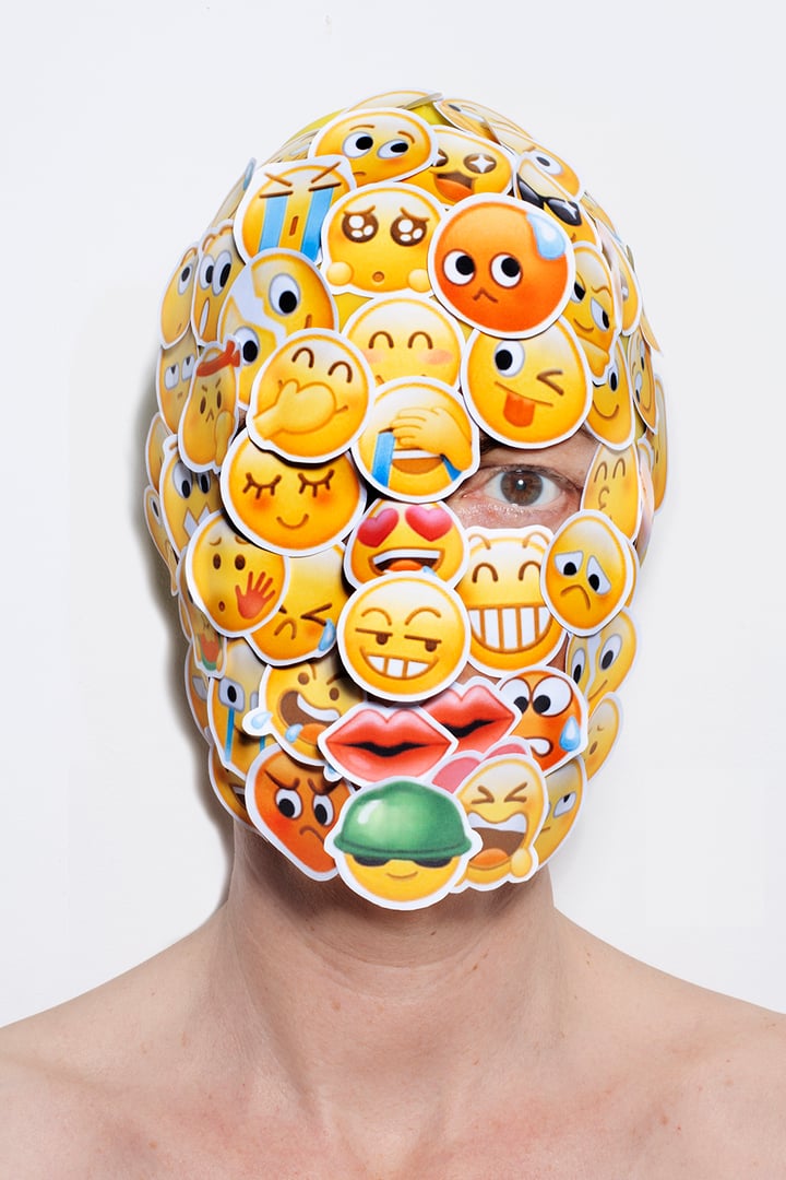 Original photograph mounted on dibond Self-portrait, Yellow — "Self-portrait with Mask # I" · 50 × 70 cm by Susanne Junker