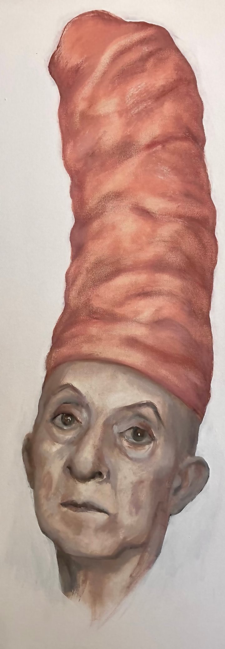 Original oil on canvas Portrait, Orange — "Hat # 2" · 30 × 80 cm by Jane Andrews