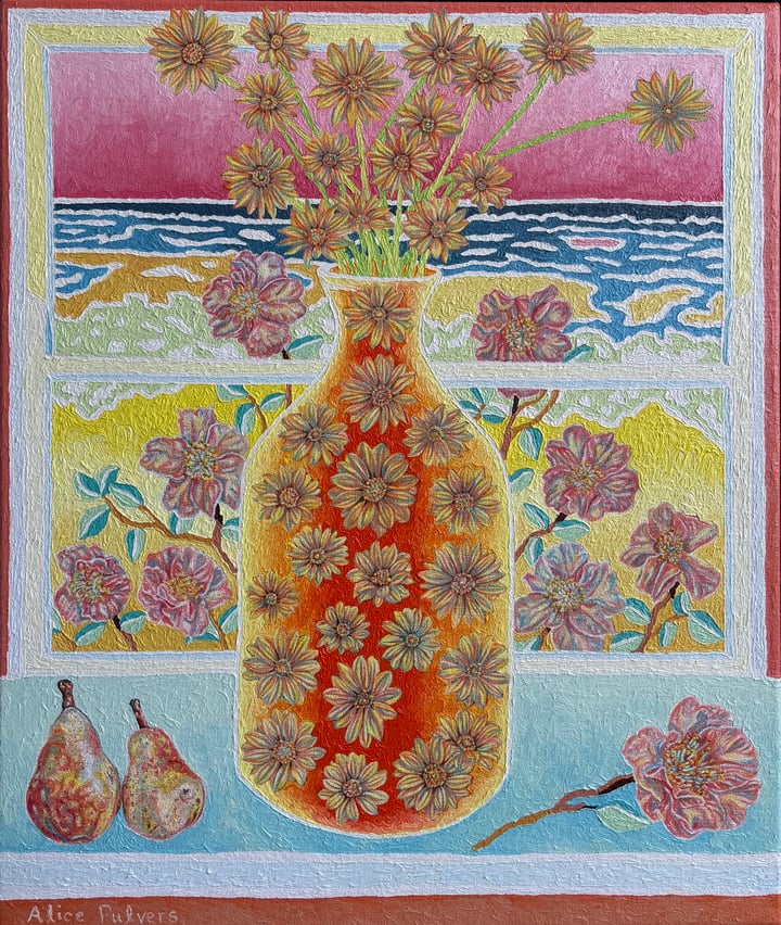 Original oil Still life, flowers, fruit — "Pears" · 60 × 70 cm by Alice Pulvers