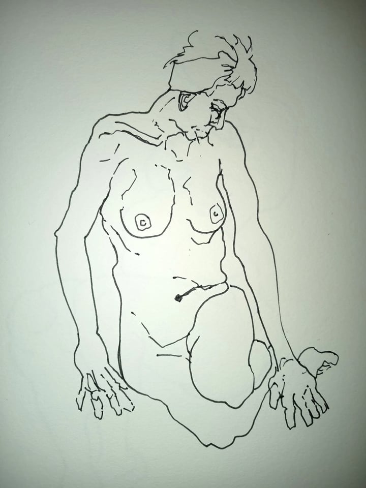 Original pen Female form, Monochrome — "Life Study Sketch #05" · 14.8 × 21 cm by Tracy Watt