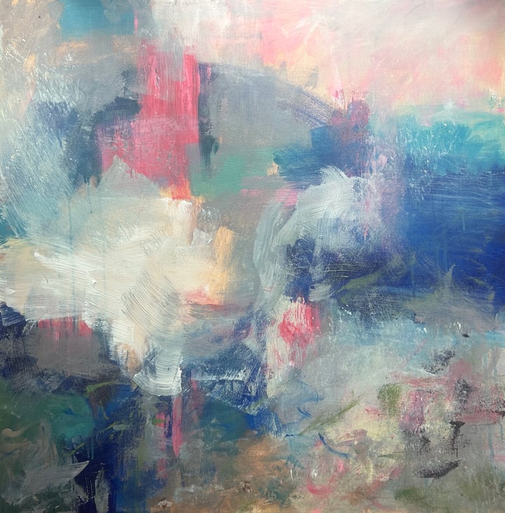 Original acrylics Landscape, Blue — "Let's Float Away" · 90 × 90 cm by Agnieszka Lokaj