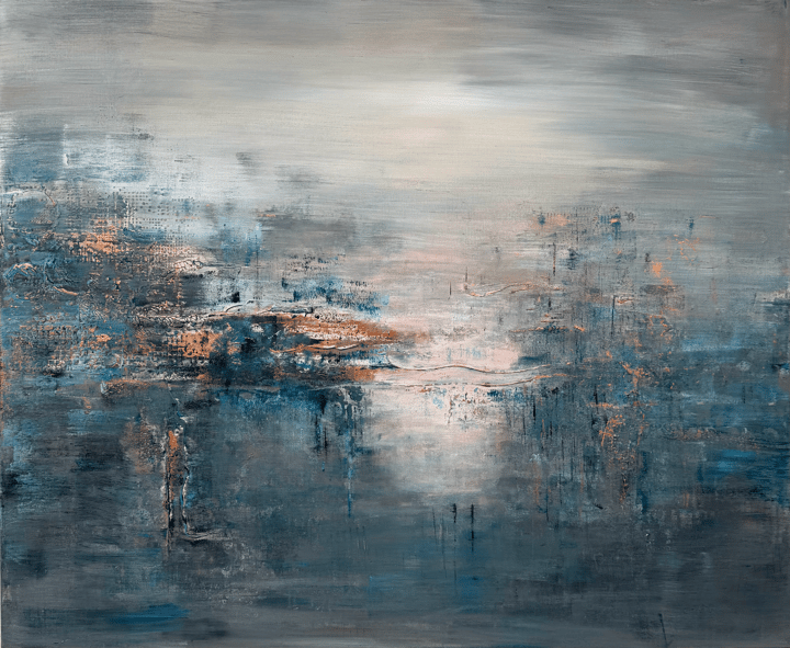 Original acrylic, mixed media Abstract, Blue — "The Space Between Breaths" · 101.7 × 76.2 cm by Arlene Peters