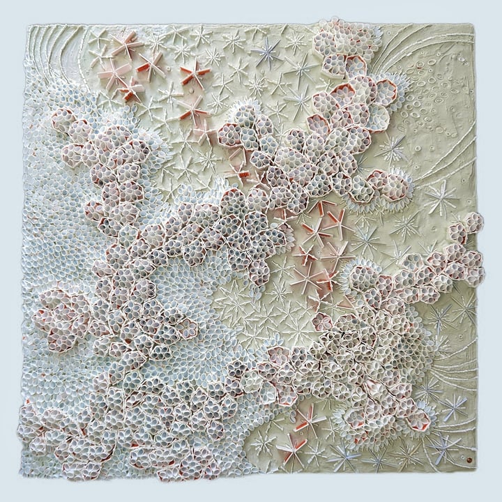 Original waste Abstract, ethereal, White — "Cinderella Tries the Show / Impostor Syndrome" · 76 × 76 cm by Francesca Busca
