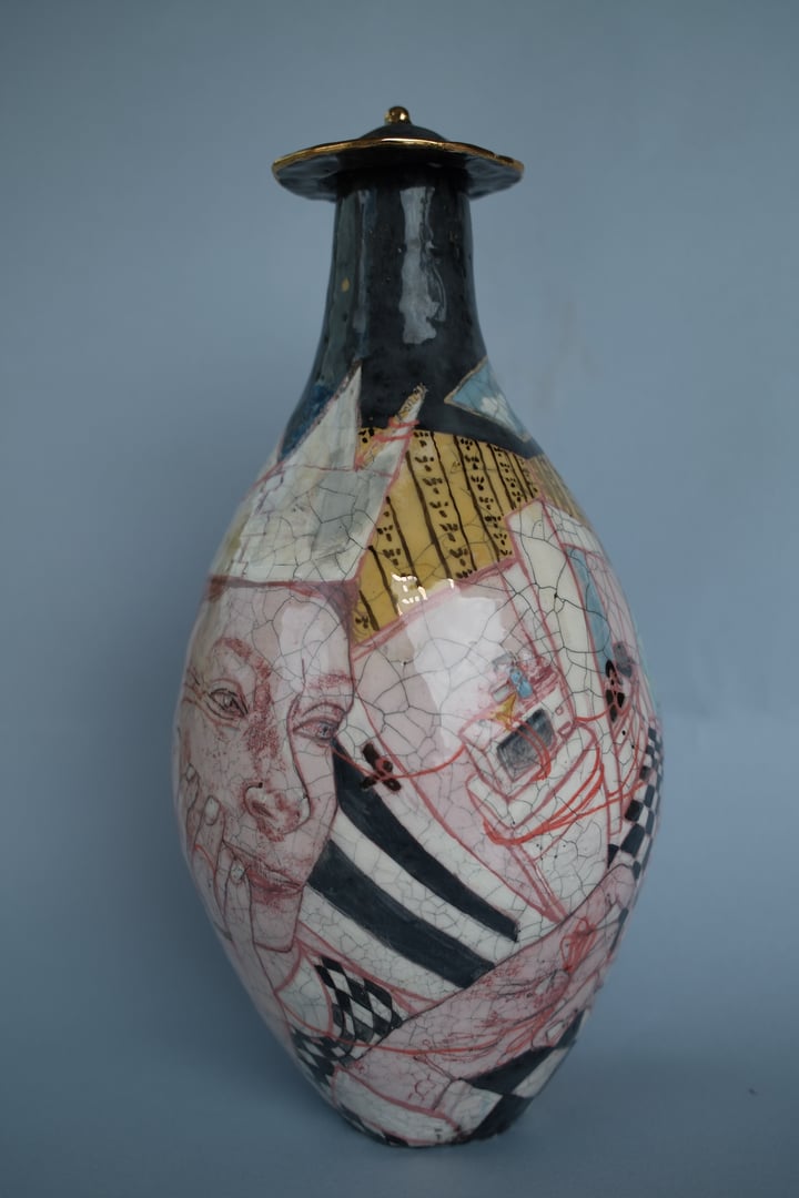 Original ceramics social commentary, Black — "Domestic Sovereign" · 15 × 37 cm by Suzanne Dolan