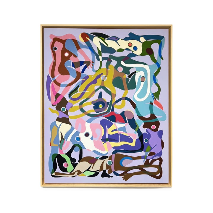 Original acryl auf leinwand akt, Purple — "Ecstatic Clash 6" · 80 × 100 cm by Julia Hariri