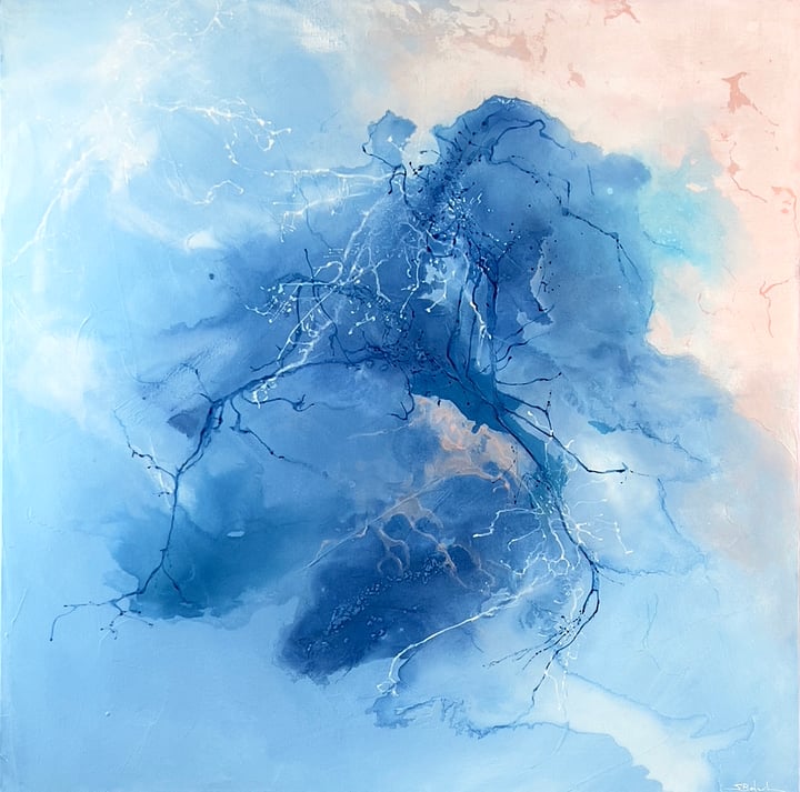 Original acrylique, encre Abstrait, Blue — "Arborescence VII" · 80 × 80 cm by Sandrine Belmont