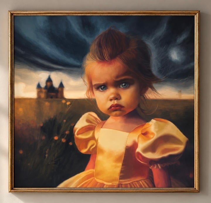 Original oil Portrait, Blue — "Fairytale" · 61 × 61 cm by Harriet Heald