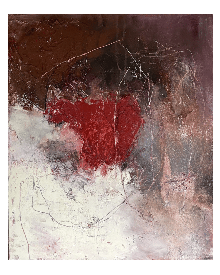 Original oil, cold wax medium Regret, Red — "Side Effects" · 50 × 60 cm by Florence Hutchinson