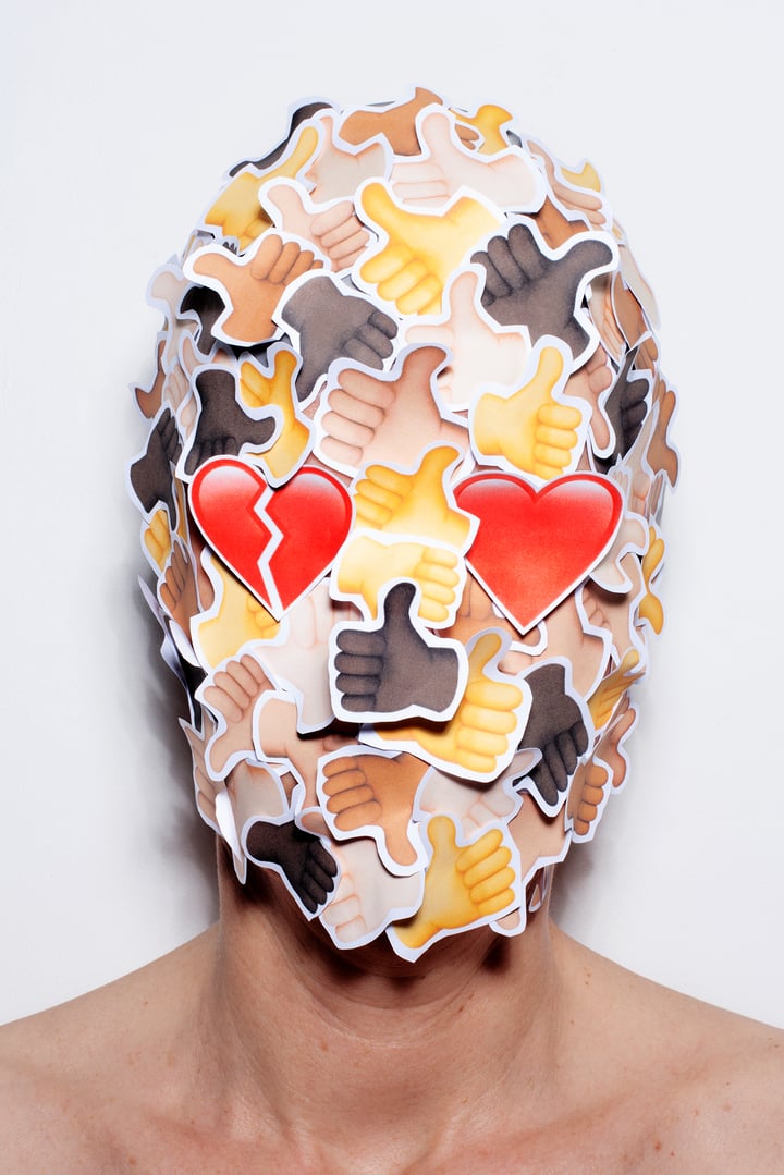 Original photograph mounted on dibond Self-portrait, Brown — "Self-portrait with Mask # VI" · 50 × 70 cm by Susanne Junker
