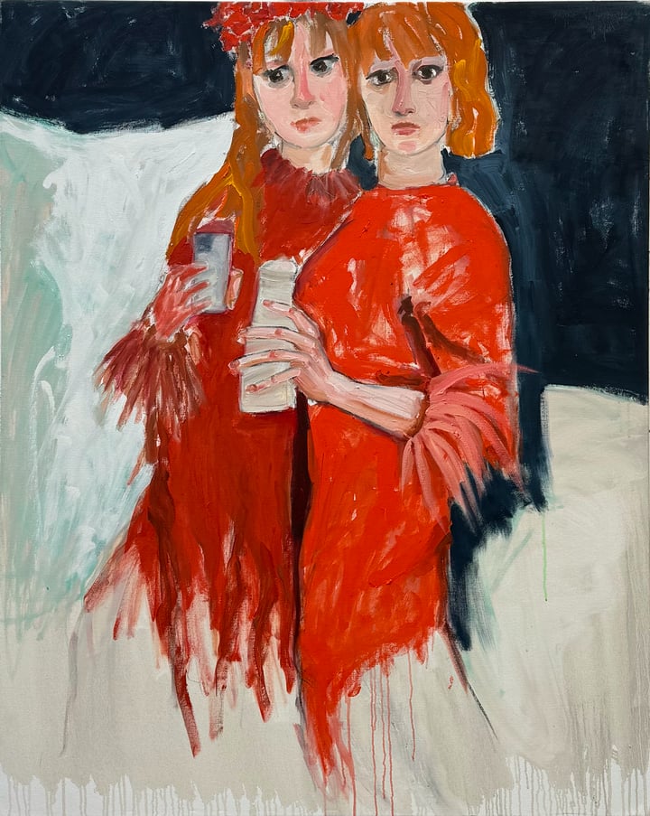 Original charcoal and oil portrait, Red — "11.57" · 120 × 145.8 cm by Wendy Freestone