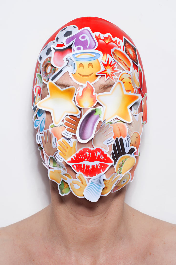Original photograph mounted on dibond Self-portrait, Red — "Self-portrait with Mask # II" · 50 × 70 cm by Susanne Junker