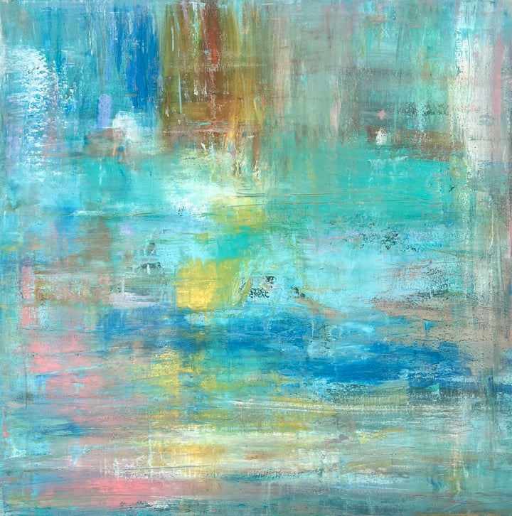 Original acrylic and oil sticks abstract — "MAKING SPACE FOR TOMORROW" · 100 × 100 cm by Monica Maja Richardson