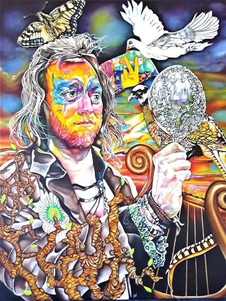 Original acrylic Portrait, Multi-Colour — "The Modern Hippie" · 81 × 102 cm by Tracy Watt