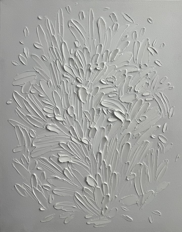 Original oil Abstraction, White — "Imprint" · 40.5 × 50.5 cm by Iva Urban