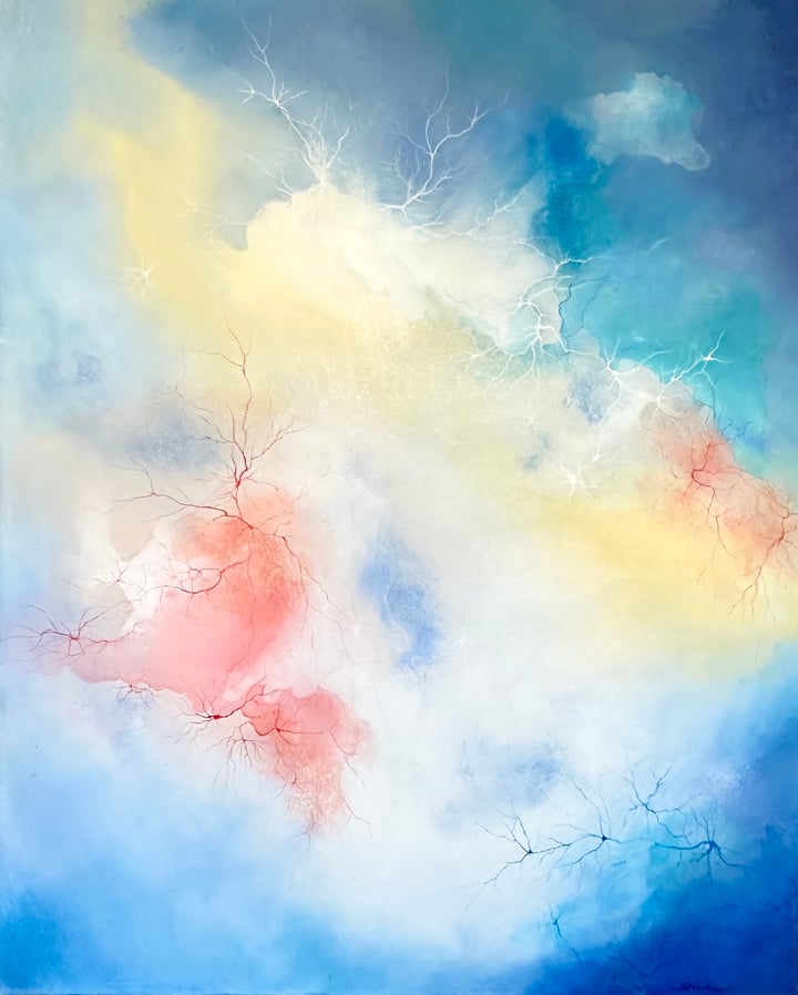 Original acrylique, encre abstrait, Brown — "Envole-toi" · 80 × 100 cm by Sandrine Belmont