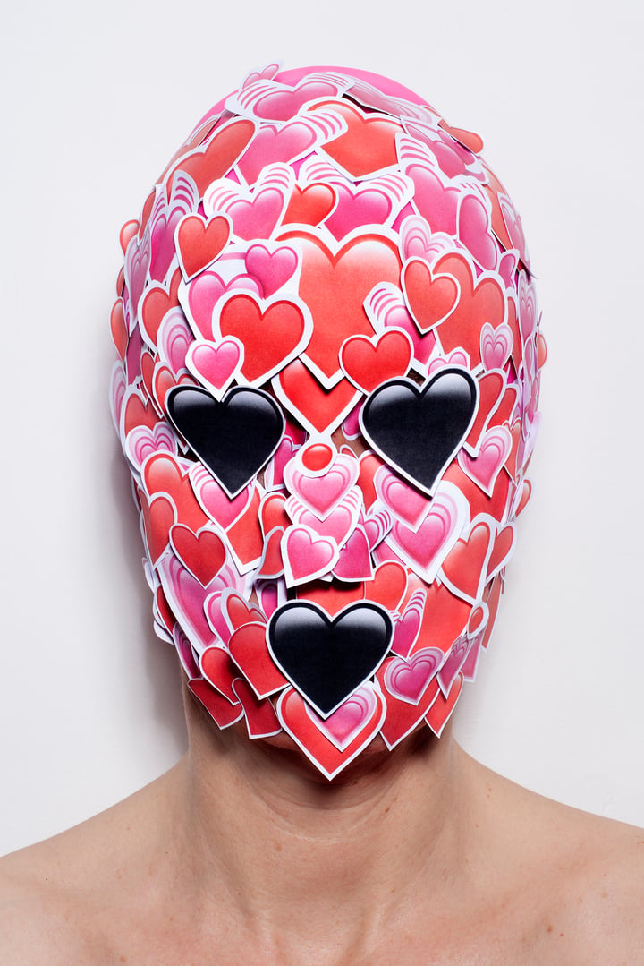 Original photograph mounted on dibond Self-portrait, Pink — "Self-portrait with Mask # IV" · 50 × 70 cm by Susanne Junker