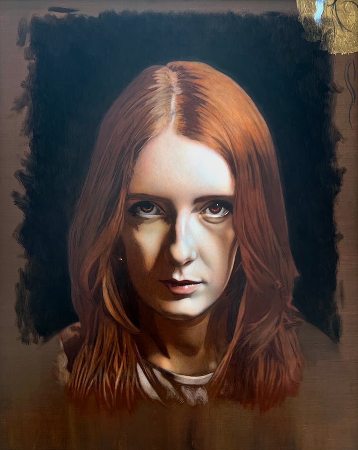 Original oil on aluminium panel Portrait, Warm Tones — "Study for Vigil" · 33.5 × 41 cm by Abby Hope Skinner