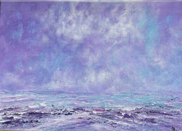 Original acrylic Seascape, Purple — "Squall" · 48 × 38 cm by Ruth Scott