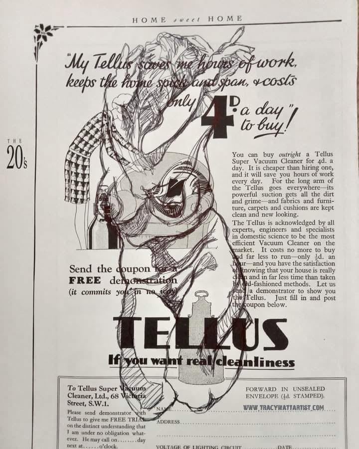 Original pen Female nude, Achromatic — "I Want To Be A Housewife" · 22 × 30 cm by Tracy Watt