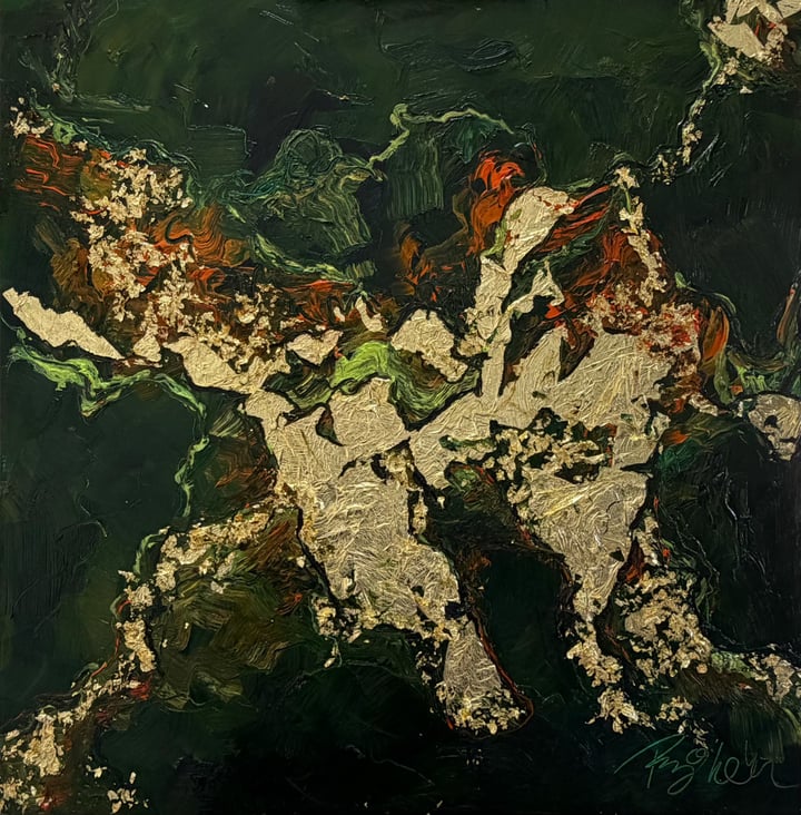 Original oil paint, gold foil Abstract — "Flawless" · 76.2 × 76.2 cm by Iren Puj