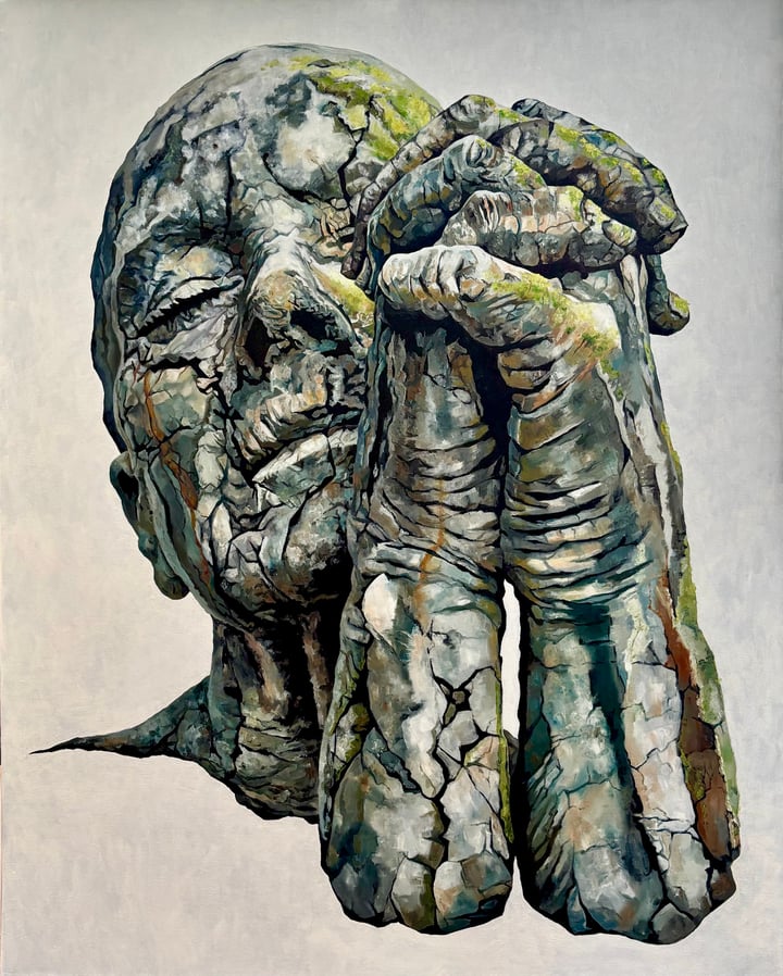 Original oil Abstract portrait — "Give me strength" · 80 × 100 cm by Louise Michele Bird