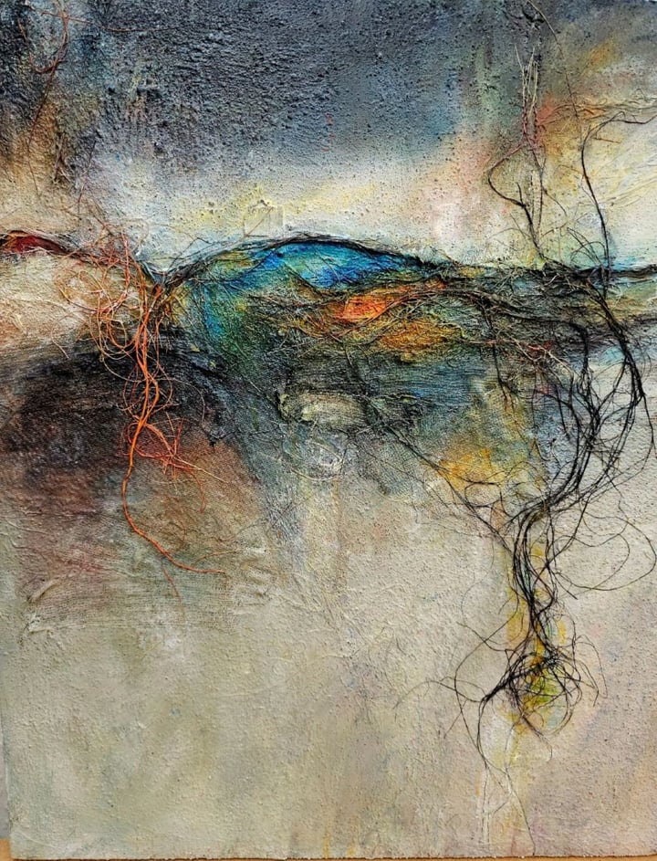 Original mixed media, relief, on canvas Landscape, Multi-Colour — "Anatomy of Space" · 51 × 61 cm by Maureen Grayson