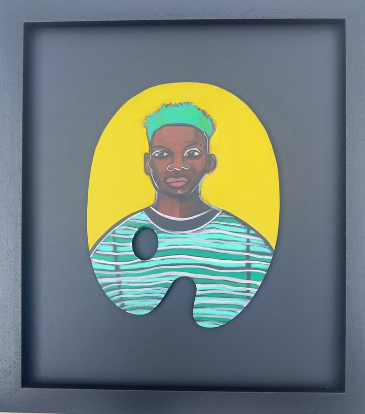 Original acrylic paint Contemporary portrait, Yellow — ""Red is my favourite colour"" · 57 × 64 cm by Jasmine Rosten-Edwards