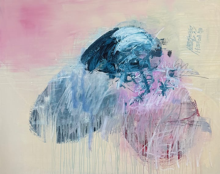 Original acrylic, oil pastells, pigments Presence & Connection — "not quite here | PRESENCE COLLECTION" · 140 × 100 cm by Ni…
