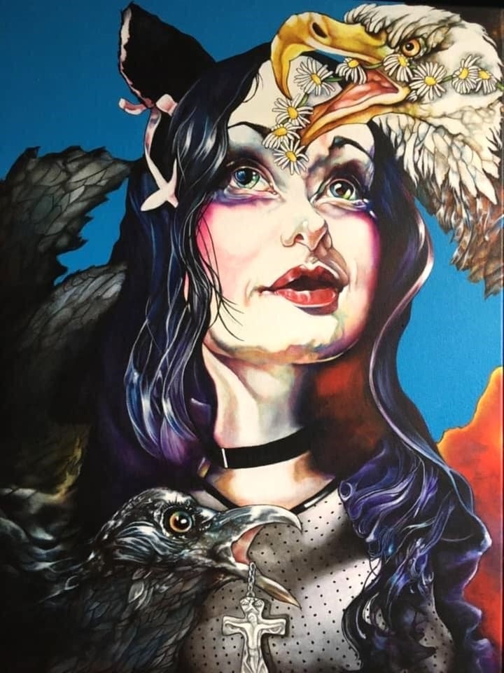 Original acrylic Portrait, Multi-Colour — "Mia" · 60 × 80 cm by Tracy Watt